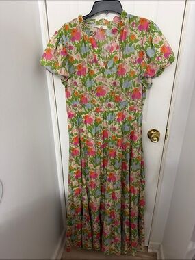 entro Floral Ruffle Maxi Dress in Pink, Green & Blue